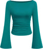 LUXEHAEVEN Womens Bell Long Sleeve Ribbed Knit Tops