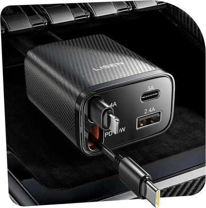 LUXEHAEVEN Retractable Car Charger, 84W Car Charger USB C Fast Charge, 4 in 1