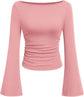 LUXEHAEVEN Womens Bell Long Sleeve Ribbed Knit Tops