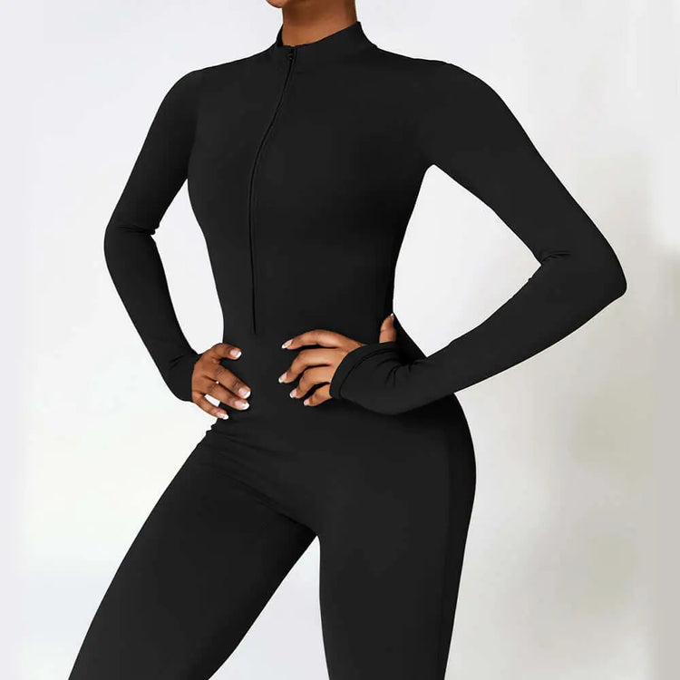 LUXEHAEVEN Warm Zipper Long-sleeved Jumpsuit Yoga Fitness Sports Pants Breathable Bodysuit Women&