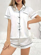Open-front Buttoned Solid Color Lapel Satin Pajama Set