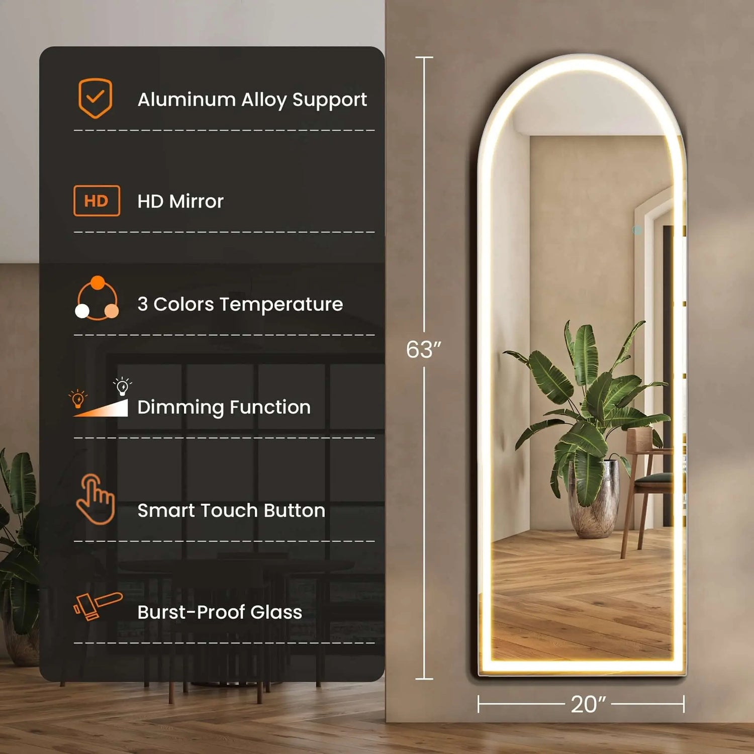 LUXEHAEVEN Full Length Arched/Rect Mirror with Stand