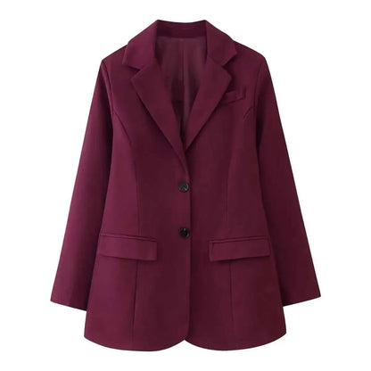 LUXEHAEVEN Womens Versatile Single-Breasted V-Neck Long-Sleeve Blazer LuxeHaeven