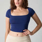 LUXEHAEVEN Square-neck Solid-color Cinched-waist Slim-fit Minimalist All-cotton Top LuxeHaeven
