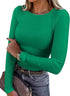 LUXEHAEVEN ANRABESS women long sleeve green ribbed fitted top paired with stylish accessories.