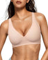 LUXEHAEVEN Womens Jelly Bras Wireless Deep V Bralette Comfy Push Up Tshirt Bras in nude color