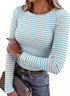 LUXEHAEVEN ANRABESS women long sleeve ribbed fitted top in blue and white stripes, fashionable and stylish.