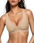 LUXEHAEVEN Womens Jelly Bra in nude color, wireless deep V bralette designed for comfort and push-up support.