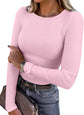 LUXEHAEVEN ANRABESS Women Long Sleeve Shirts Ribbed Fitted Tops in soft pink color, styled with a trendy handbag.