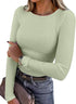 LUXEHAEVEN ANRABESS Women Long Sleeve Ribbed Fitted Green Top with Stylish Design