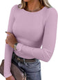 LUXEHAEVEN ANRABESS Women Long Sleeve Ribbed Fitted Top in light purple with stylish accessories.