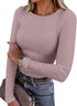 LUXEHAEVEN ANRABESS Women Long Sleeve Ribbed Fitted Top in soft pink color, perfect for stylish casual wear.