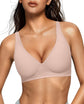 LUXEHAEVEN Womens Jelly Bra in soft pink color, featuring wireless deep V design and comfy push-up style for t-shirt wear.