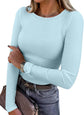 LUXEHAEVEN ANRABESS Women Long Sleeve Ribbed Fitted Top in Light Blue, perfect for stylish casual wear.
