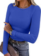LUXEHAEVEN ANRABESS Women Long Sleeve Ribbed Fitted Top in vibrant blue, styled with a chic gray handbag.