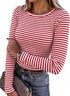 Model wearing LUXEHAEVEN ANRABESS women long sleeve ribbed fitted top with red and white stripes