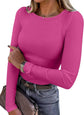 LUXEHAEVEN ANRABESS women long sleeve ribbed fitted top in vibrant pink, paired with stylish accessories for a chic look.