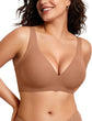 LUXEHAEVEN Womens Jelly Bras Wireless Deep V Bralette Comfy Push Up Tshirt Bras in tan color