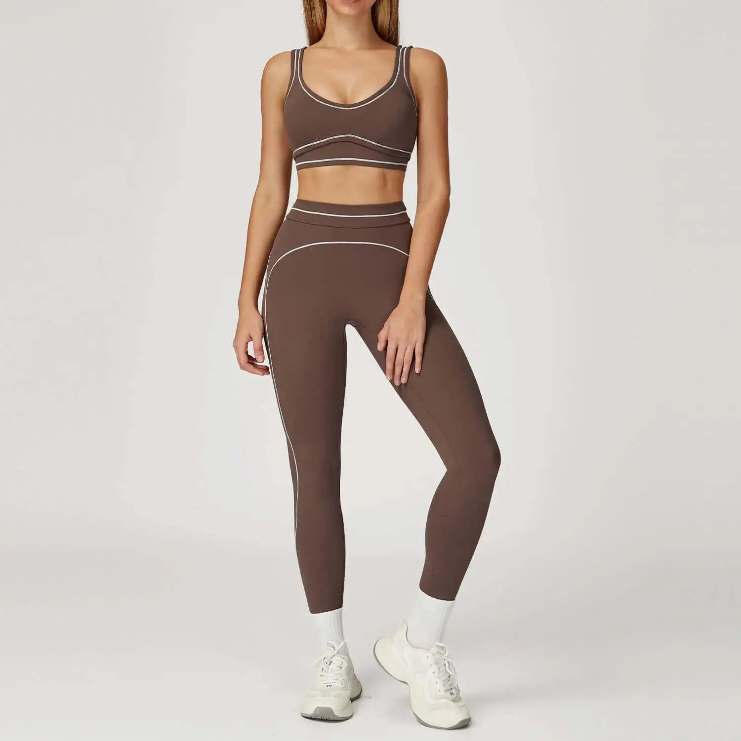 LUXEHAEVEN Contrast-color Brushed Yoga Set With Dual Shoulder Straps LuxeHaeven