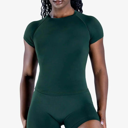 LUXEHAEVEN Figure-flattering Seamless Knit Short-sleeve Top For Fitness And Yoga LuxeHaeven