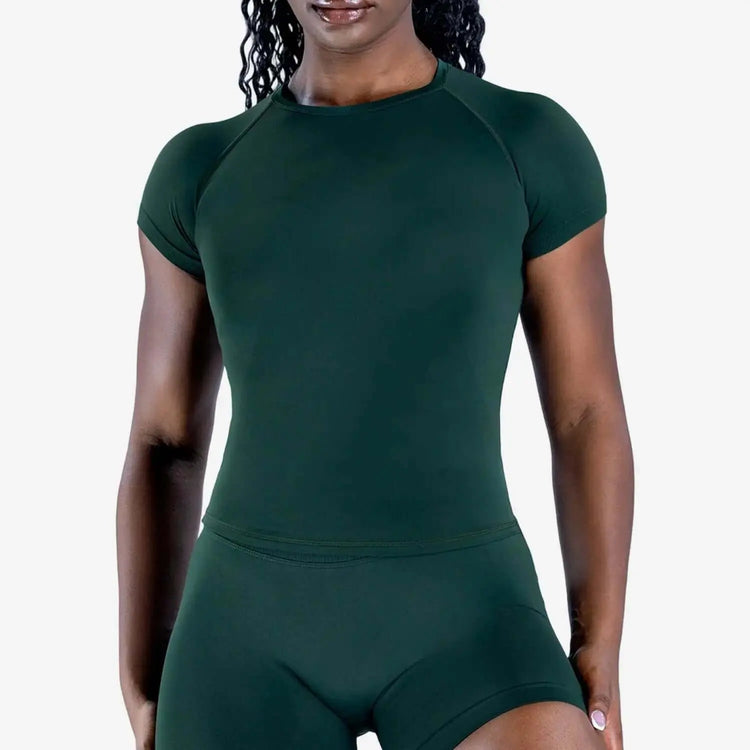 LUXEHAEVEN Figure-flattering Seamless Knit Short-sleeve Top For Fitness And Yoga LuxeHaeven