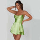 LUXEHAEVEN Sexy Suspender Skirt For Women Elegant Slim Strap Satin Backless Lace Up A-Line Short Dress Lady LuxeHaeven