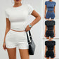 LUXEHAEVEN Solid Color Slim Sports Suit Summer 2Pcs Short-sleeved Round Neck T-shirt And Elastic Shorts Fashion Womens Clothing LuxeHaeven