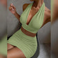 LUXEHAEVEN 2pcs Dress Suits For Women Halter Lace-up Hip Top And Pleated Hip-covering Skirt LuxeHaeven