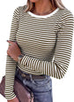LUXEHAEVEN ANRABESS women long sleeve ribbed fitted top in striped design, perfect for casual or trendy outfits.