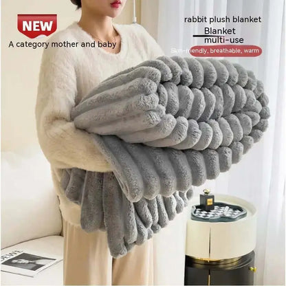 LUXEHAEVEN Soft Wind Bubble Velvet Blanket Warm Solid Rabbit Fur Blankets Double-sided Thickening Cover Throw Warm Fur Blanket LuxeHaeven