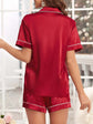 Open-front Buttoned Solid Color Lapel Satin Pajama Set
