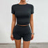 LUXEHAEVEN Solid Color Slim Sports Suit Summer 2Pcs Short-sleeved Round Neck T-shirt And Elastic Shorts Fashion Womens Clothing LuxeHaeven
