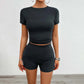LUXEHAEVEN Solid Color Slim Sports Suit Summer 2Pcs Short-sleeved Round Neck T-shirt And Elastic Shorts Fashion Womens Clothing LuxeHaeven