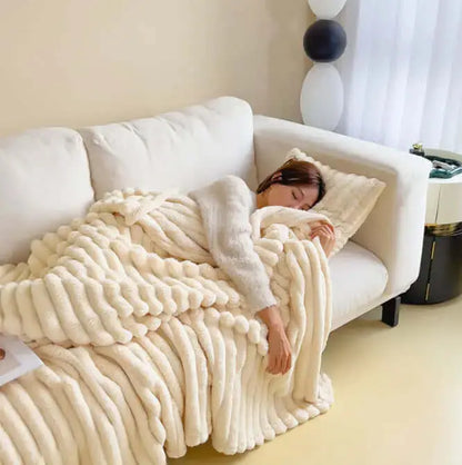 LUXEHAEVEN Soft Wind Bubble Velvet Blanket Warm Solid Rabbit Fur Blankets Double-sided Thickening Cover Throw Warm Fur Blanket LuxeHaeven