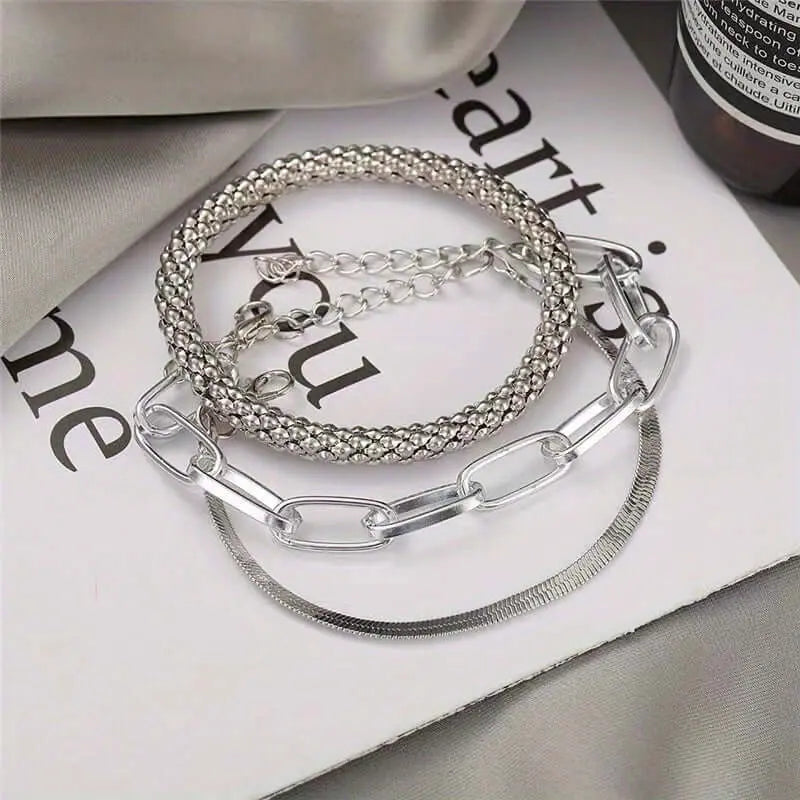 LUXEHAEVEN Multi-Layer Chain Bracelet Set
