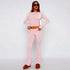 OUDINA Wholesale Fashionable Club Party Women Clothing 2 Piece Set Women Bootcut Trousers Hollow Top Lace Women&
