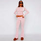 OUDINA Wholesale Fashionable Club Party Women Clothing 2 Piece Set Women Bootcut Trousers Hollow Top Lace Women&