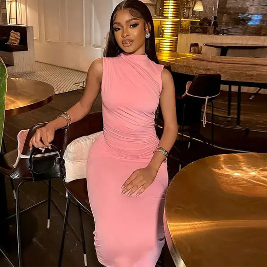 Spring Summer Long Dress Waist Ruched Casual Dresses Women Clothing