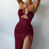 FCJ Summer Y2K Fashion Party Sexy Halterneck Lace-up Split Long Beach Club Dress for Women Womens Clothing