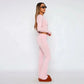 OUDINA Wholesale Fashionable Club Party Women Clothing 2 Piece Set Women Bootcut Trousers Hollow Top Lace Women&