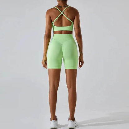 Wholesale Seamless Rib Sportswear 3 Piece Suit Seamless Breathable Women Clothing Gym Fitness Sets Sports Bra Leggings Yoga Set