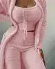 Liu Ming Winter Women Clothing New Product Fur 3 Piece Outfits Crop Tops High Waist Pants Coats Set