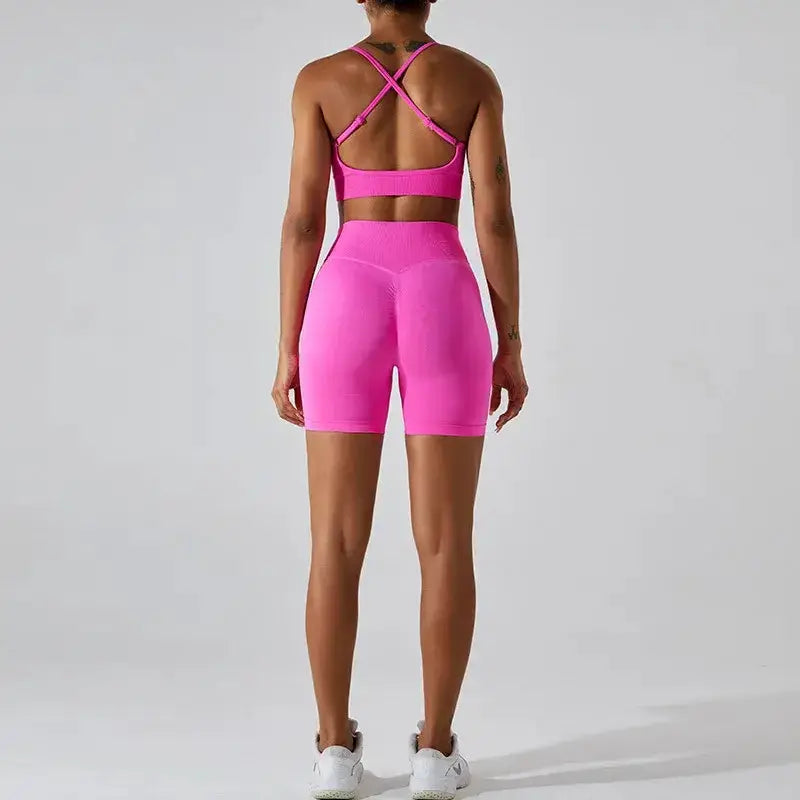 Wholesale Seamless Rib Sportswear 3 Piece Suit Seamless Breathable Women Clothing Gym Fitness Sets Sports Bra Leggings Yoga Set
