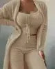Liu Ming Winter Women Clothing New Product Fur 3 Piece Outfits Crop Tops High Waist Pants Coats Set