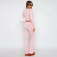 OUDINA Wholesale Fashionable Club Party Women Clothing 2 Piece Set Women Bootcut Trousers Hollow Top Lace Women&