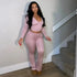 Cheap Wholesale Fashion New Women Clothing Sexy V Neck Corp Tops Two Piece Wide Leg Pants Set
