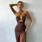 FCJ Summer Y2K Fashion Party Sexy Halterneck Lace-up Split Long Beach Club Dress for Women Womens Clothing