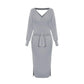 DM1902 High Quality Autumn Ladies Office Dress Long Sleeve V-neck Backless Sweater Dresses Women Clothing Wool Knit Dress