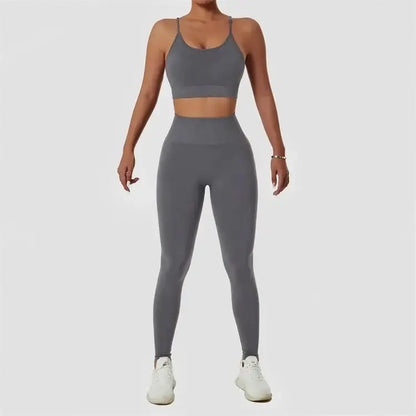Wholesale 2 Piece Sportswear Sleeveless Crop Top Pant Yoga Workout Set Women Clothing Active Wear Gym Fitness Sets