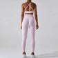 Wholesale Seamless Rib Sportswear 3 Piece Suit Seamless Breathable Women Clothing Gym Fitness Sets Sports Bra Leggings Yoga Set